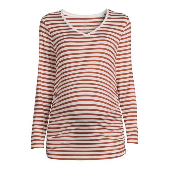 Lightweight Maternity Long Sleeve T-Shirt, cinnamon striped - Picture 3 of 5